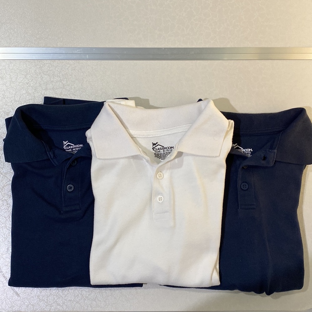 Lot of 3 Classroom Youth Med 10-12 long sleeve polos